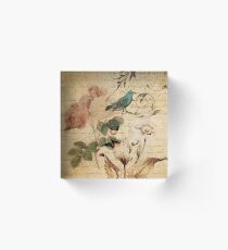 modern vintage rose bird paris french botanical art Acrylic Block