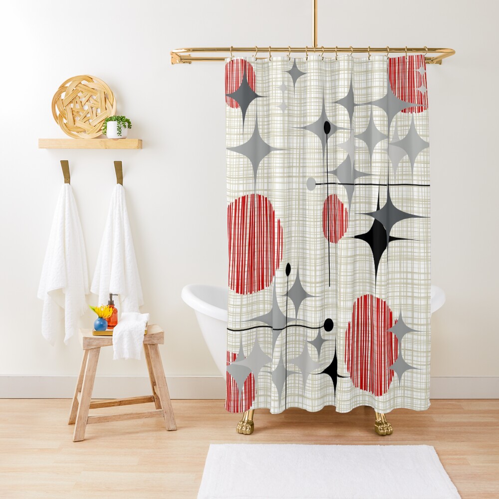 Eames Era Starbursts and Globes 2 (Bkgrnd) Shower Curtain