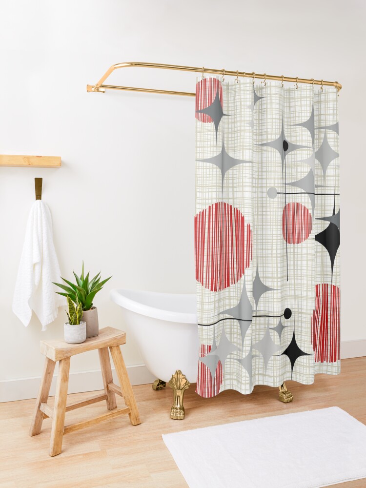 Alternate view of Eames Era Starbursts and Globes 2 (Bkgrnd) Shower Curtain