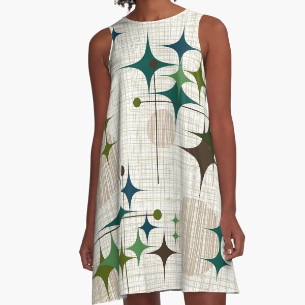 Eames Era Starbursts and Globes 1 (bkgrnd) A-Line Dress