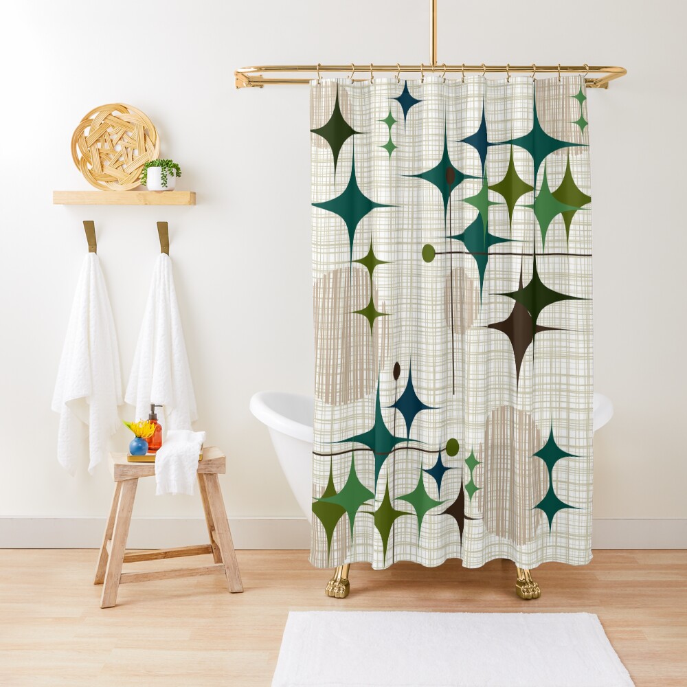 Eames Era Starbursts and Globes 1 (bkgrnd) Shower Curtain