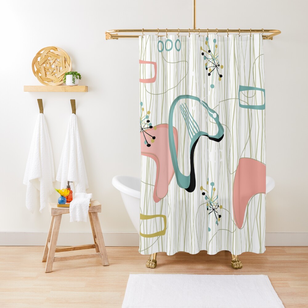 Retro Eames-Era Atomic Inspired 3 Shower Curtain