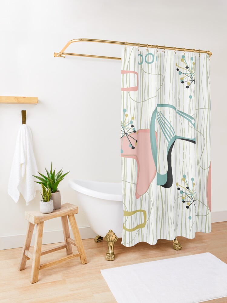 Alternate view of Retro Eames-Era Atomic Inspired 3 Shower Curtain