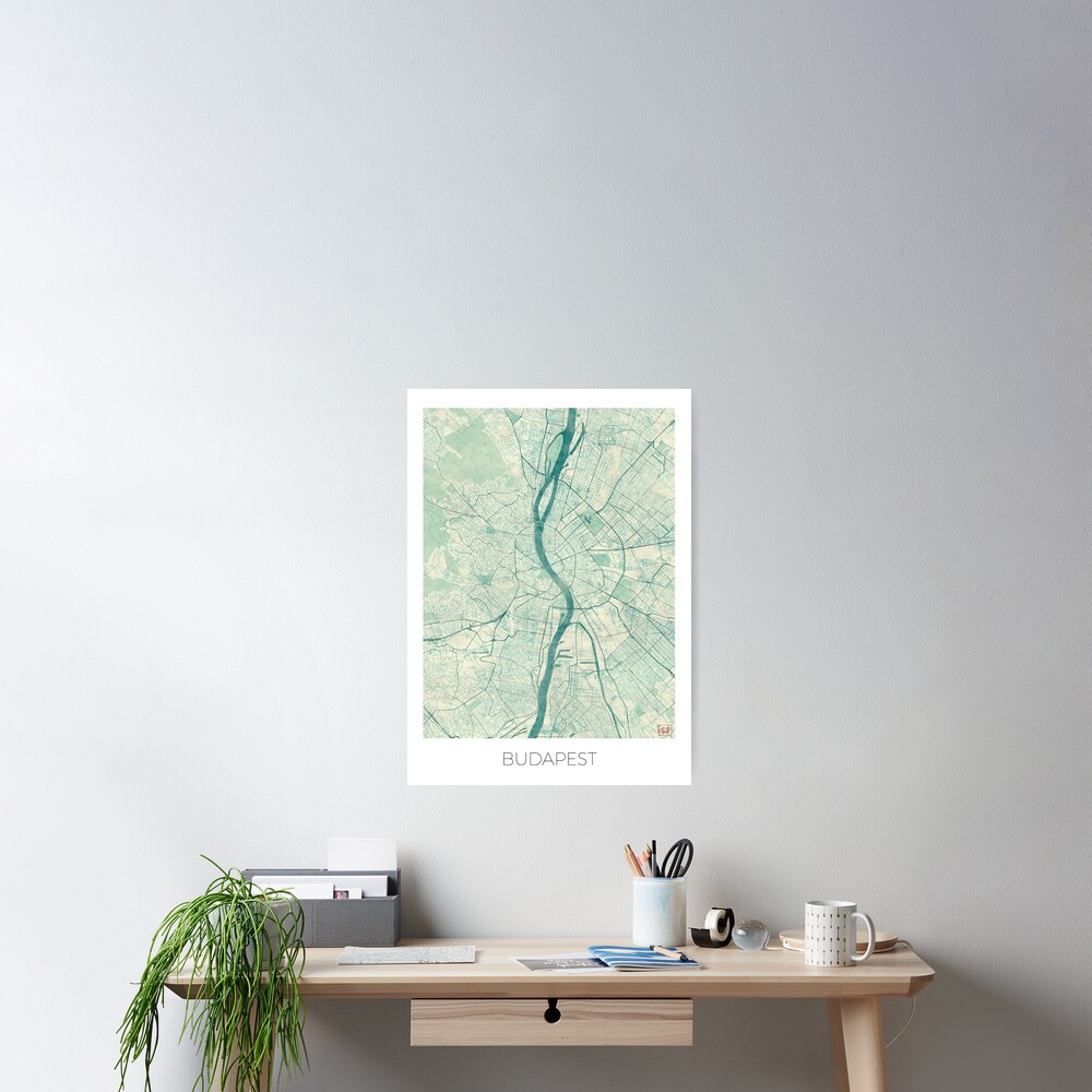 Budapest Map Blue Vintage Poster