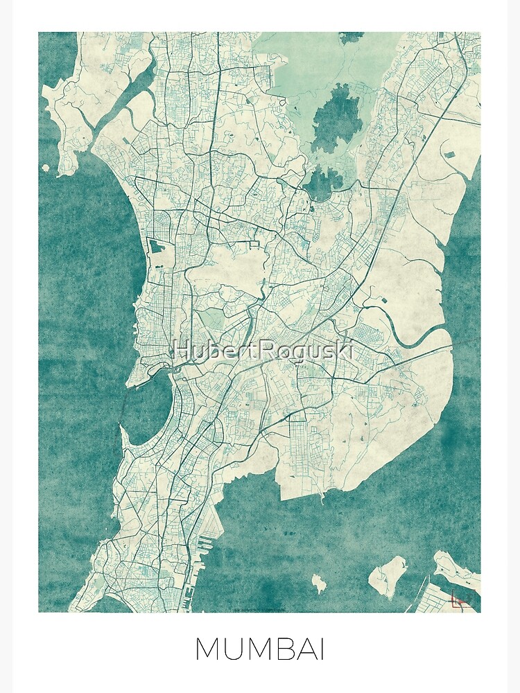 Artwork view, Mumbai Map Blue Vintage designed and sold by HubertRoguski