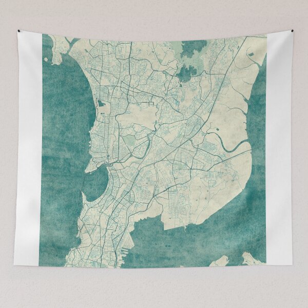 Item preview, Mumbai Map Blue Vintage designed and sold by HubertRoguski.