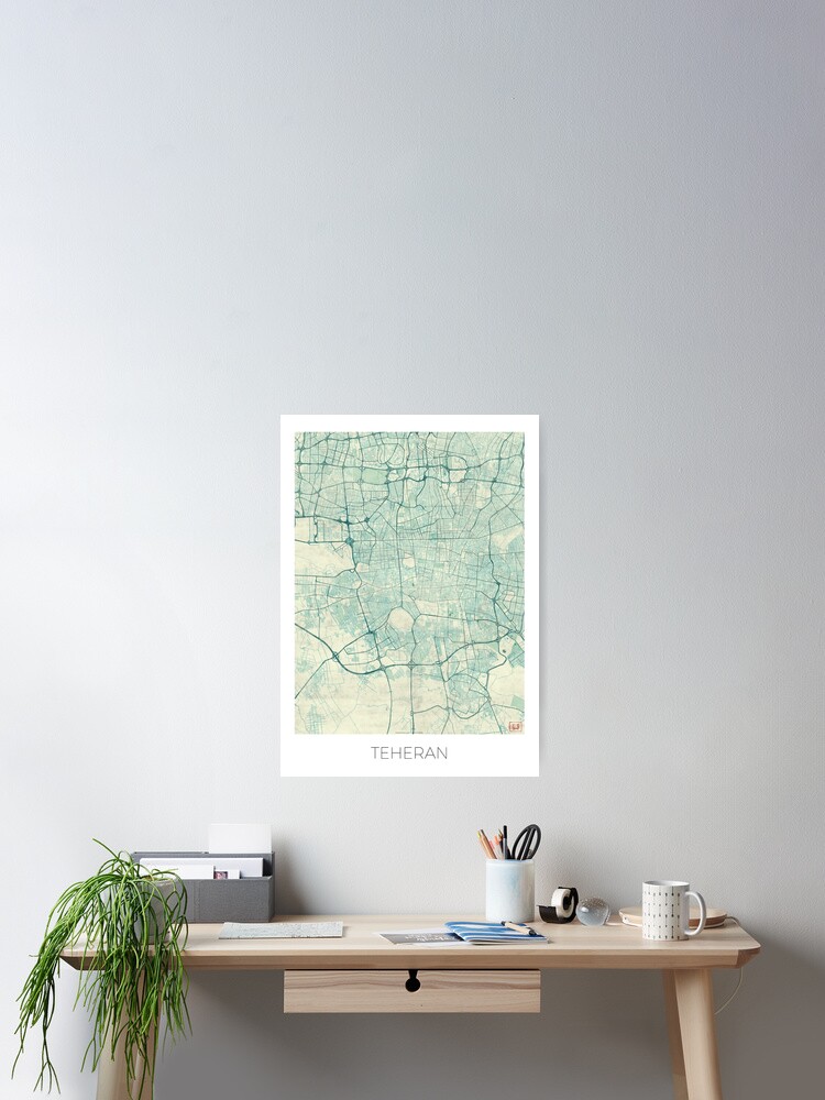 Thumbnail 1 of 3, Poster, Teheran Map Blue Vintage designed and sold by HubertRoguski.