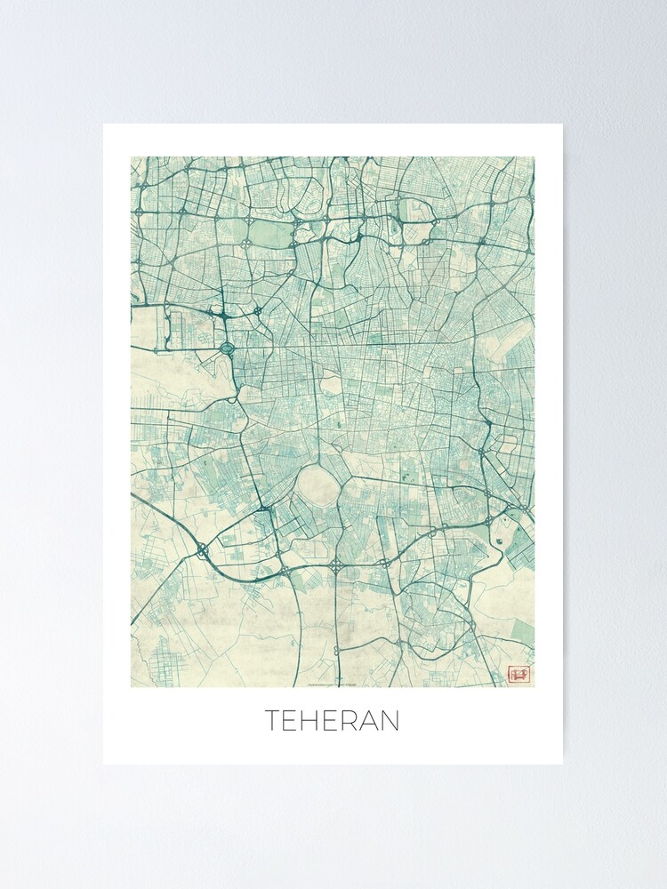 Thumbnail 2 of 3, Poster, Teheran Map Blue Vintage designed and sold by HubertRoguski.