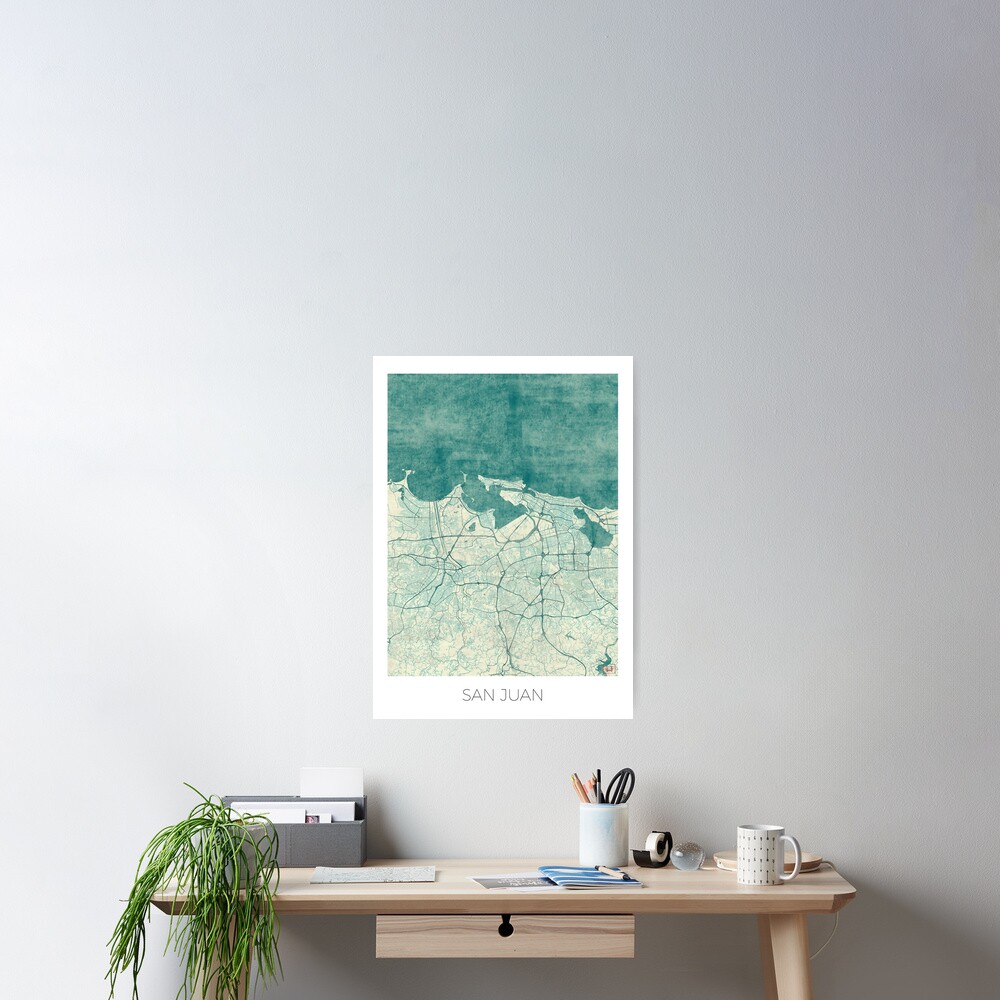 San Juan Map Blue Vintage Poster
