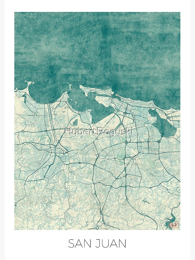 San Juan Map Blue Vintage by HubertRoguski