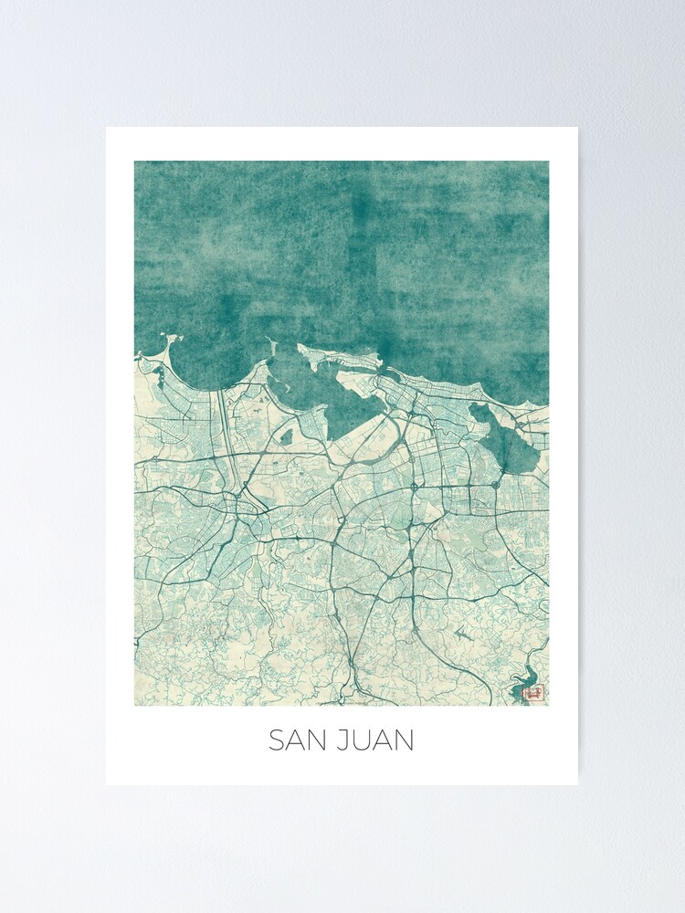 Alternate view of San Juan Map Blue Vintage Poster