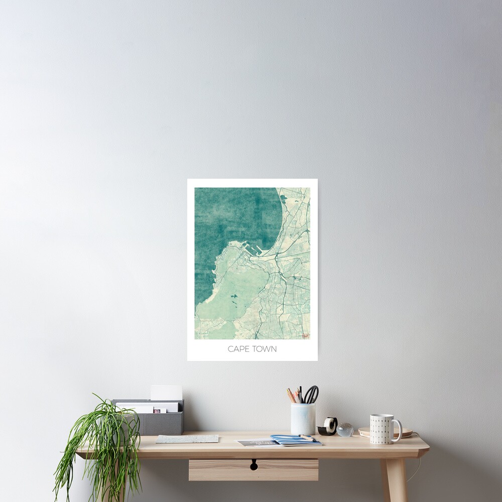 Cape Town Map Blue Vintage Poster