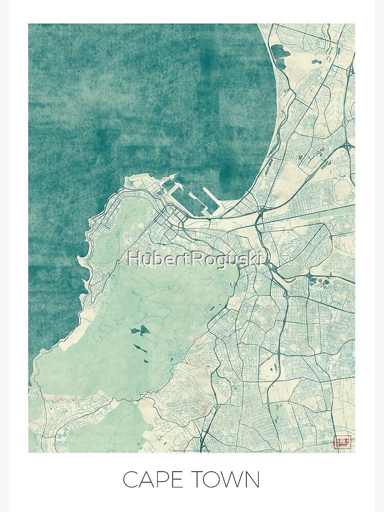 Cape Town Map Blue Vintage by HubertRoguski