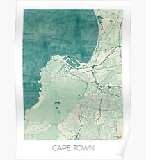 Cape Town Map Blue Vintage Poster