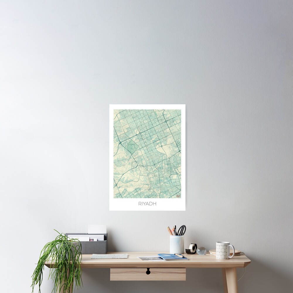 Riyadh Map Blue Vintage Poster