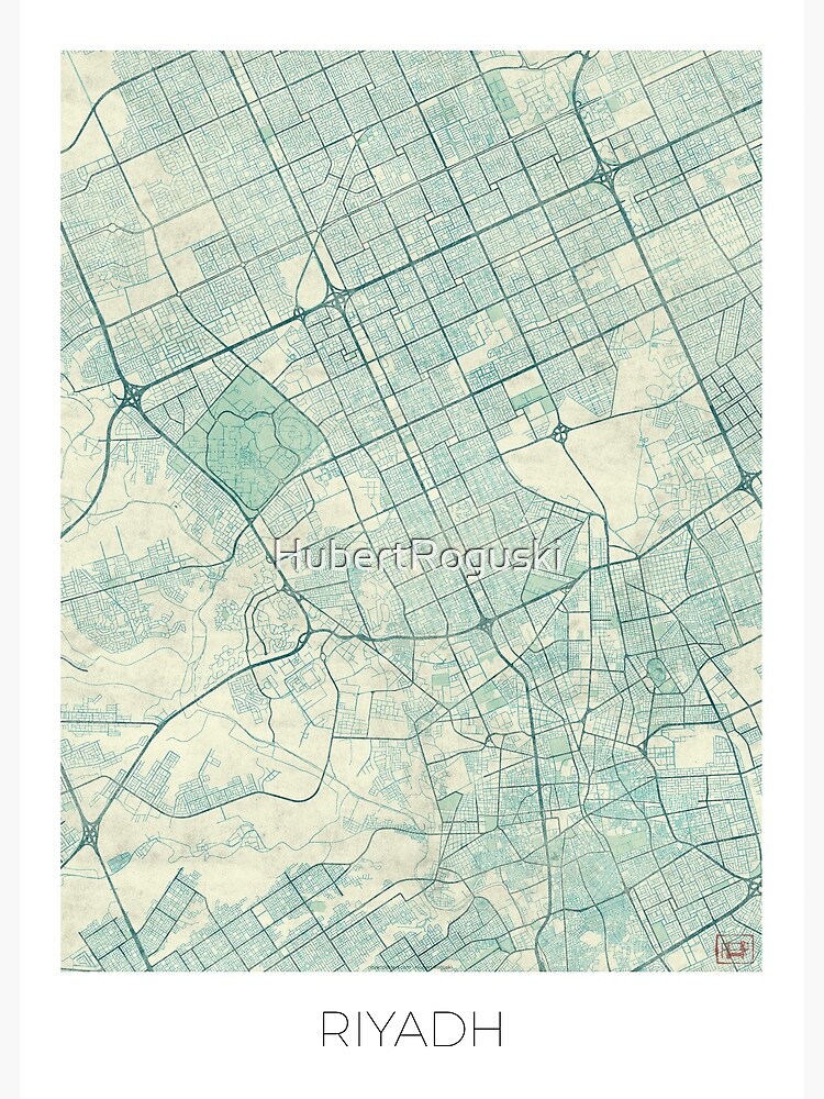 Riyadh Map Blue Vintage by HubertRoguski