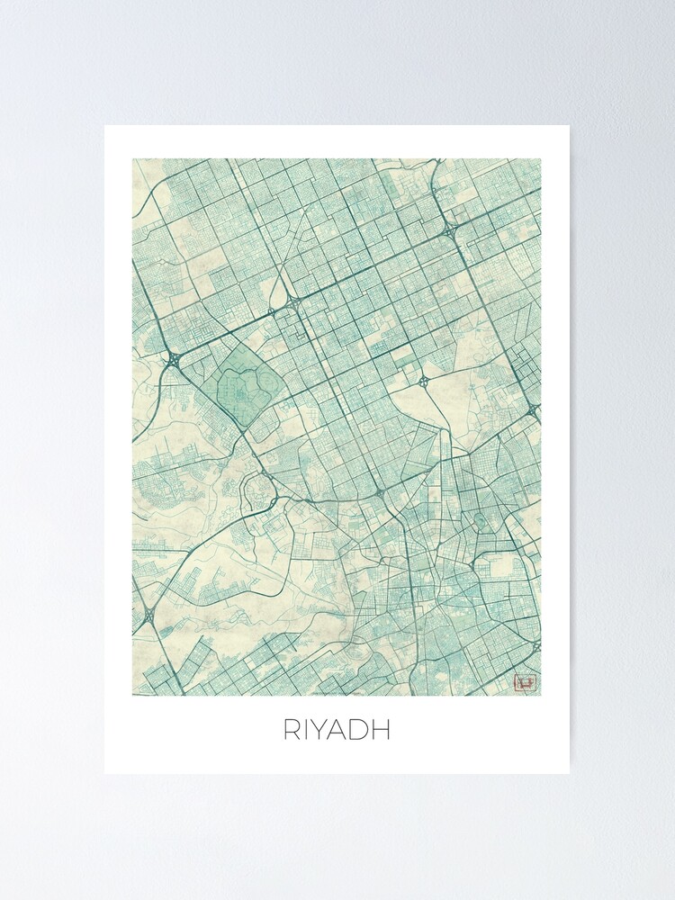 Alternate view of Riyadh Map Blue Vintage Poster