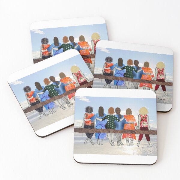 Item preview, She Side -hand drawn, painted and mixed media art depicting a group of women and friends sitting together looking out to sea. designed and sold by Jules Smith.