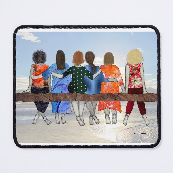 Item preview, She Side -hand drawn, painted and mixed media art depicting a group of women and friends sitting together looking out to sea. designed and sold by Jules Smith.