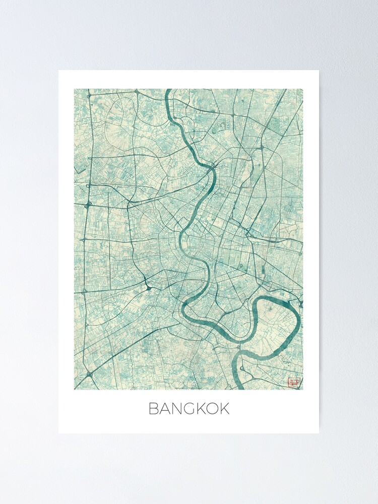 Thumbnail 2 of 3, Poster, Bangkok Map Blue Vintage designed and sold by HubertRoguski.