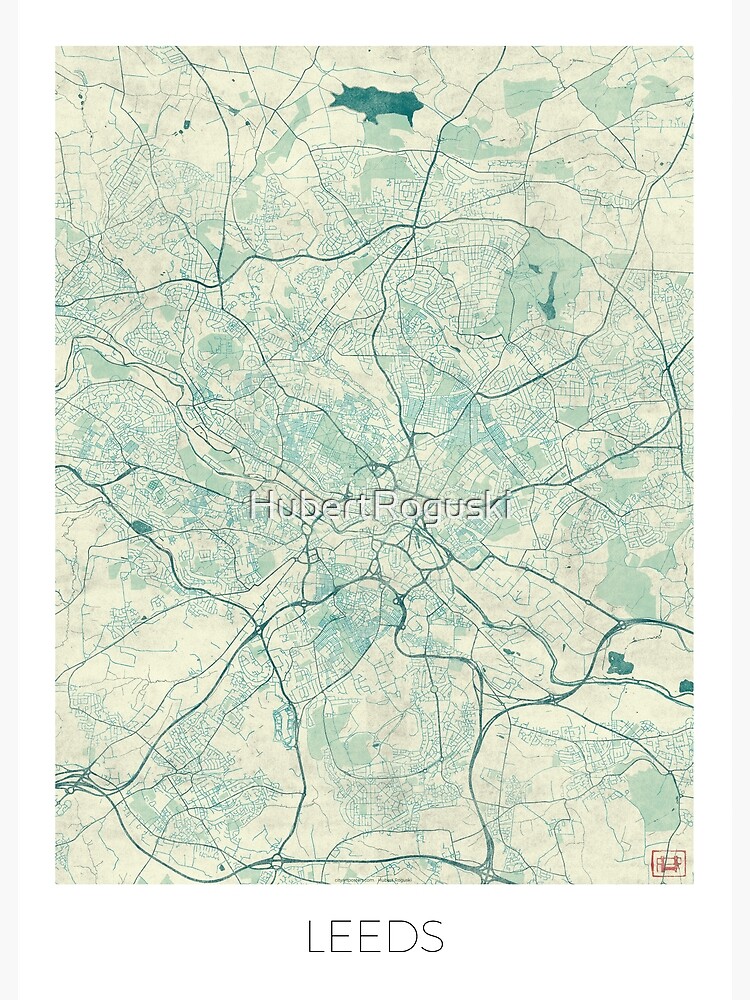 Leeds Map Blue Vintage by HubertRoguski