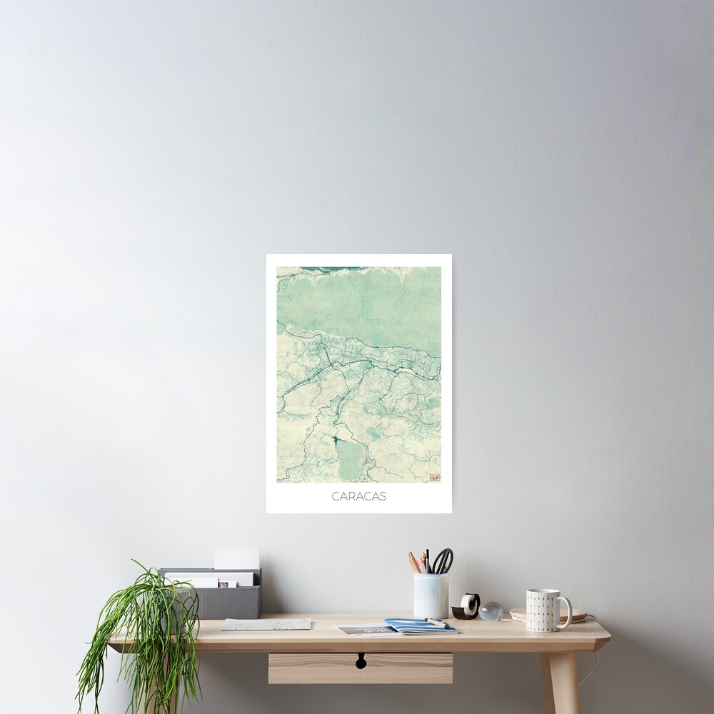 Caracas Map Blue Vintage Poster