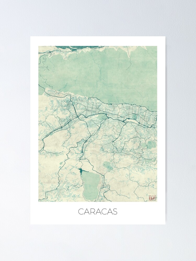 Poster, Caracas Map Blue Vintage designed and sold by HubertRoguski