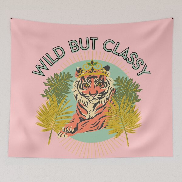 Item preview, Wild but classy Tiger with crown and tropical leaves designed and sold by DemonicGloom.