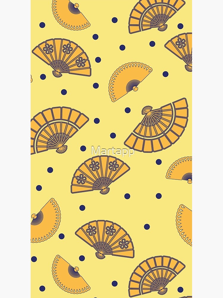 "Print of different types of hand fans in yellow tones." Poster for