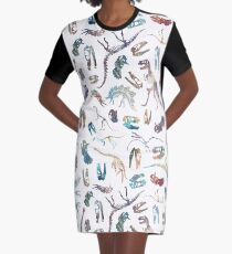 Dinosaurs (White) Graphic T-Shirt Dress