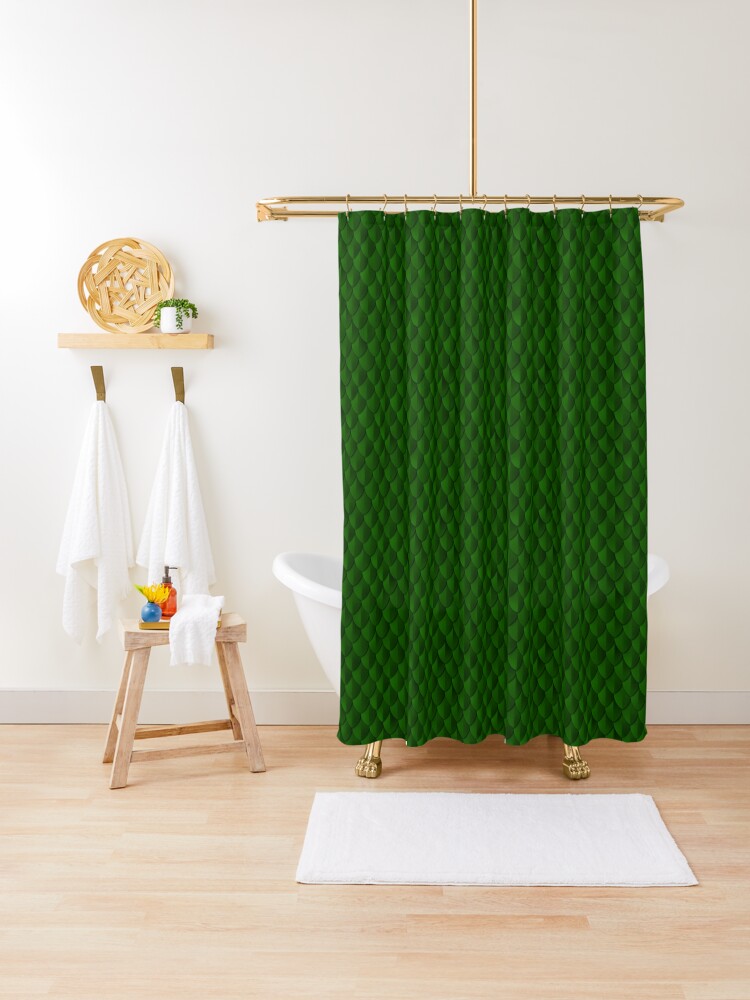 Armor Dragon Scales Pattern Emerald Green Shower Curtain By