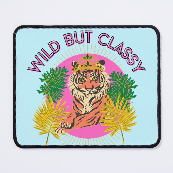 Item preview, Wild but classy Tiger with crown and tropical leaves hot pink and light blue designed and sold by DemonicGloom.