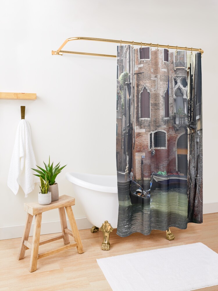 Thumbnail 3 of 5, Shower Curtain, Gondolier in the secret canals of Venice, Italy designed and sold by KarenEspig.