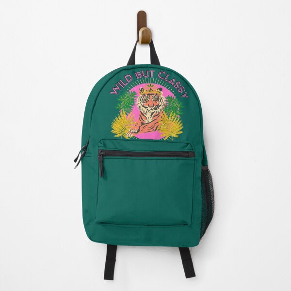 Item preview, Wild but classy Tiger with crown and tropical leaves hot pink and dark green designed and sold by DemonicGloom.