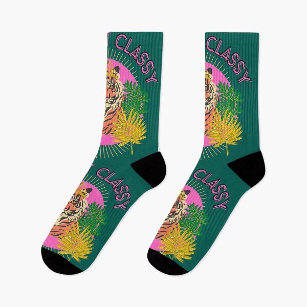 Item preview, Wild but classy Tiger with crown and tropical leaves hot pink and dark green designed and sold by DemonicGloom.