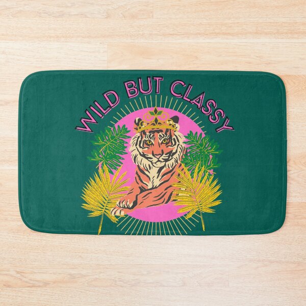 Item preview, Wild but classy Tiger with crown and tropical leaves hot pink and dark green designed and sold by DemonicGloom.