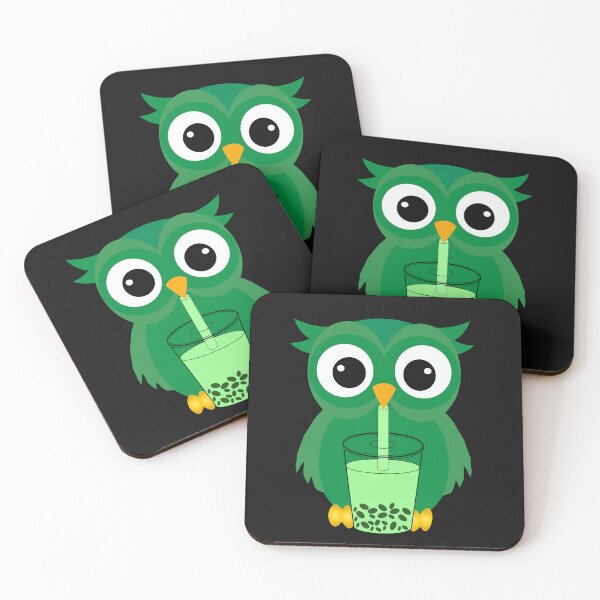 Item preview, Bubble Tea drinking green owl bird designed and sold by UniqueDesignHub.