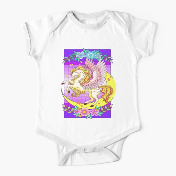 Unicorn  With Stars And Flowers  Artwork Short Sleeve Baby One-Piece