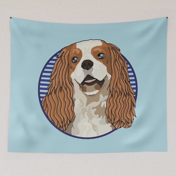Item preview, Cavalier King Charles Spaniels dog w/ Blue stripped circle designed and sold by AdoptNFTPets.