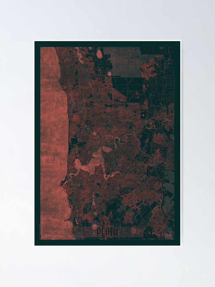 Alternate view of Perth Map Red Poster