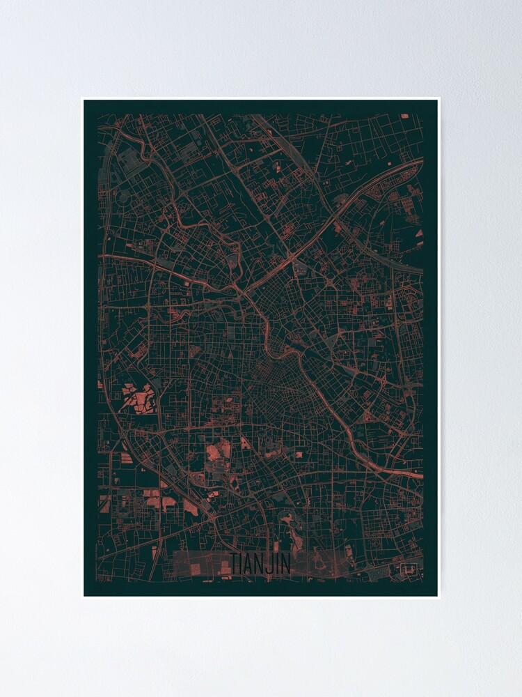 Alternate view of Tianjin Map Red Poster