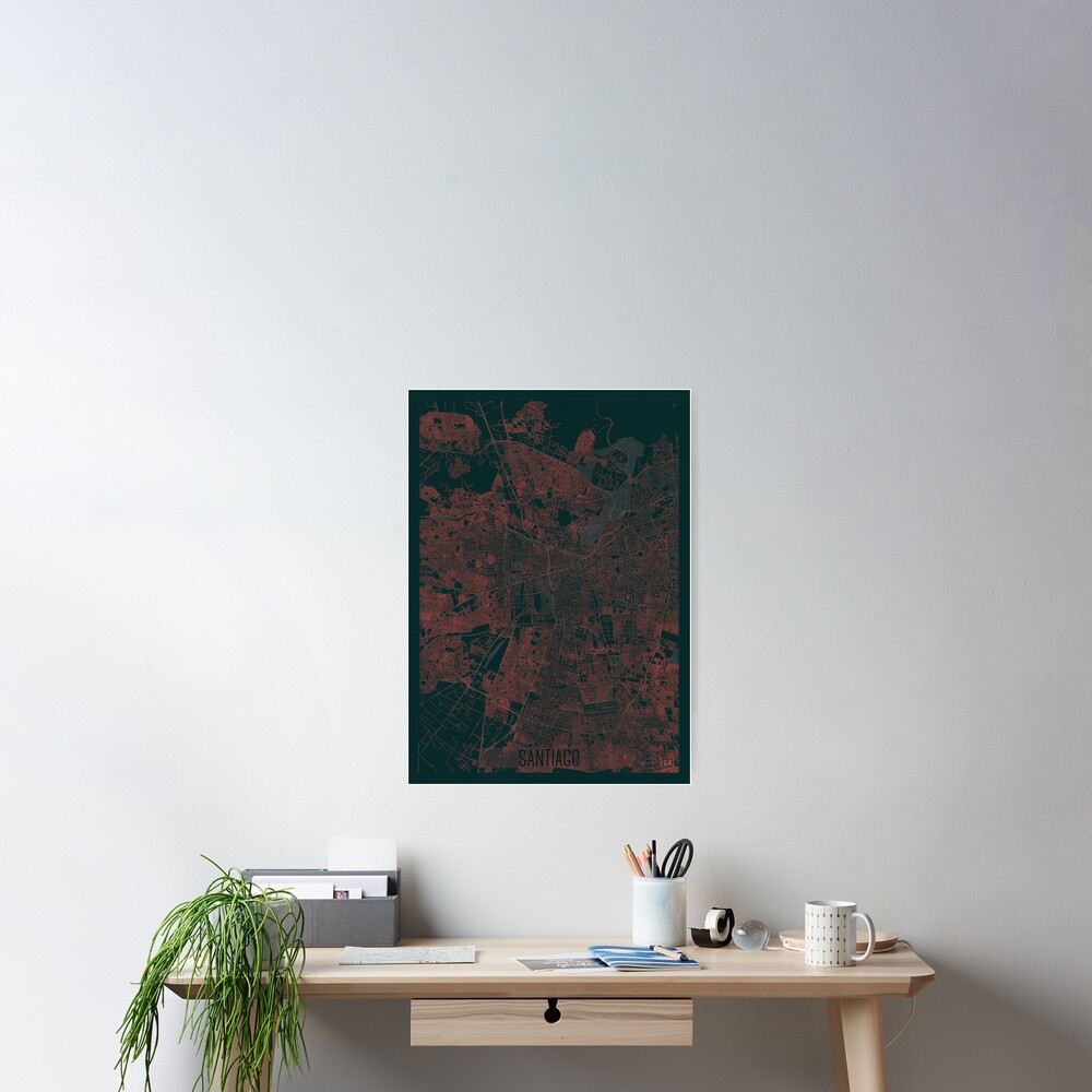 Santiago Map Red Poster