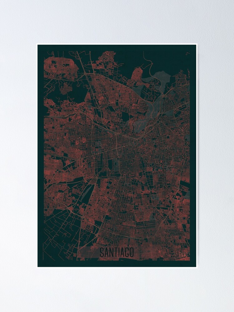 Alternate view of Santiago Map Red Poster