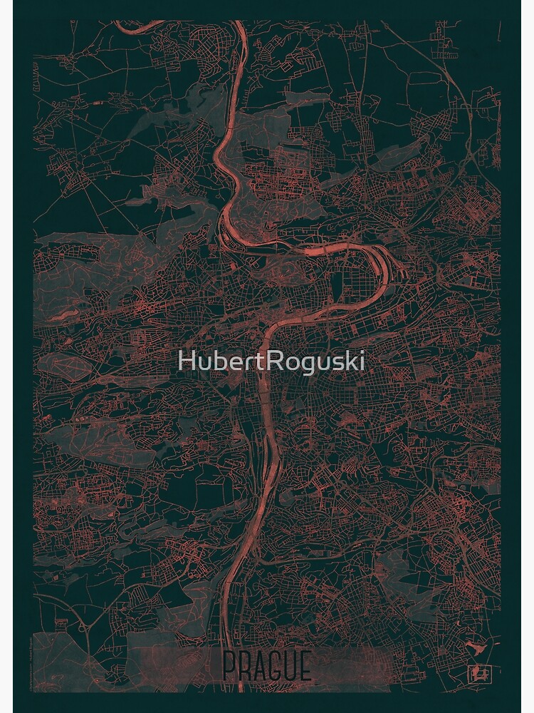 Prague Map Red by HubertRoguski