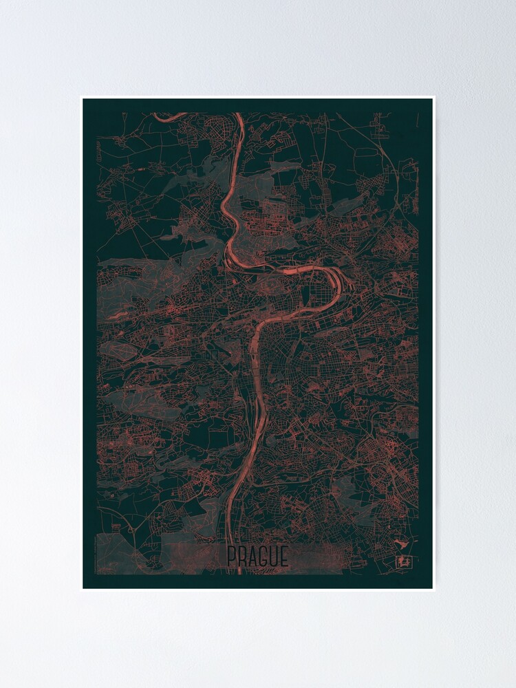 Alternate view of Prague Map Red Poster