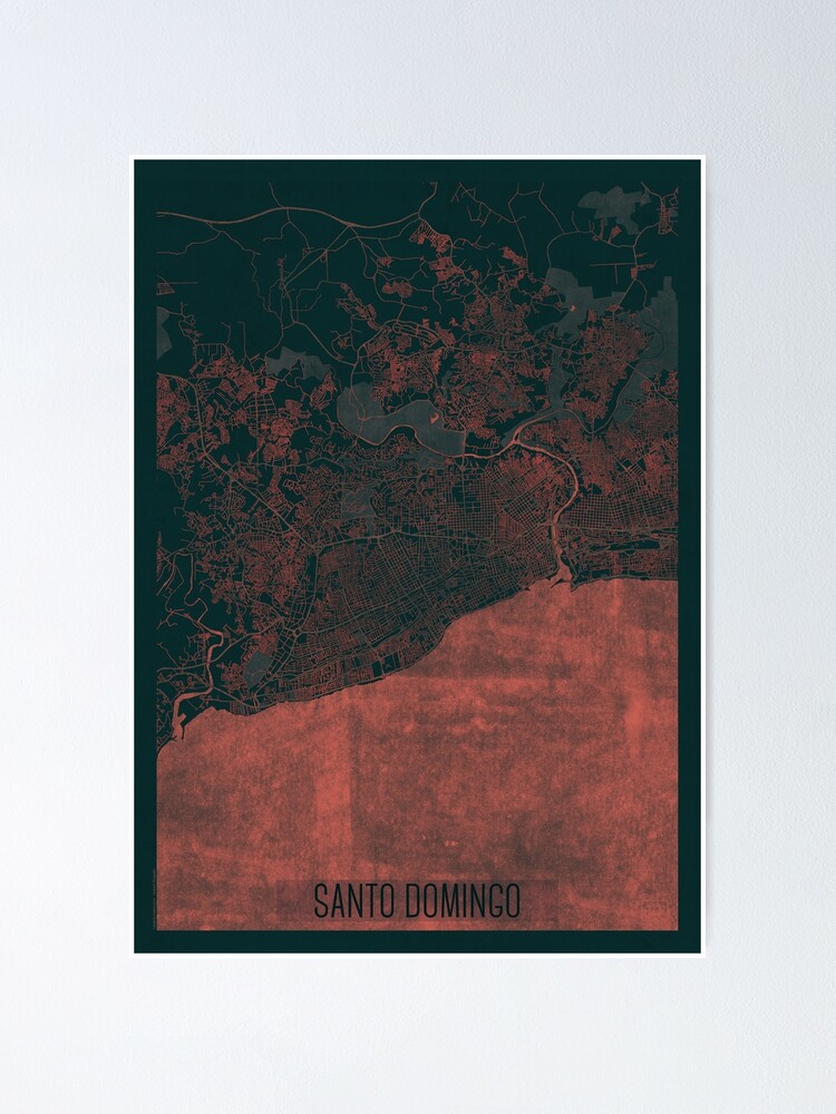Alternate view of Santo Domingo Map Red Poster