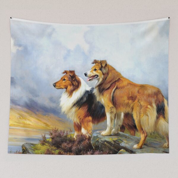 Item preview, Two Collies Above A Lake by Wright Barker  ,dogs Victorian, Pre-Raphaelite & British Impressionist  designed and sold by TeeARTHY.