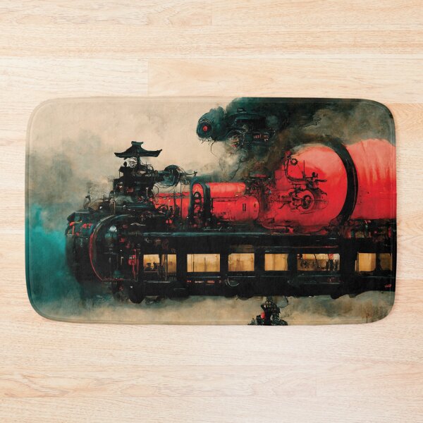 Item preview, Steampunk Flying Train Ukiyo-e Style, Cyberpunk Oil Painting, Wraith Smoke designed and sold by tronictees.