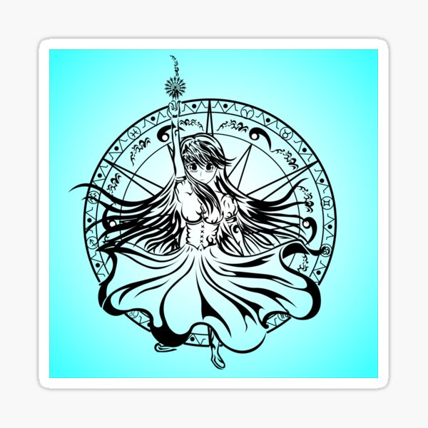 design of a girl summoning a magic circle Sticker