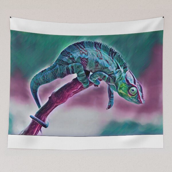 Item preview, Psychedelic Chameleon Gecko Print Portrait designed and sold by TheWildFlix.